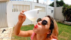 drinking pee on the garden outdoor!! funell!!