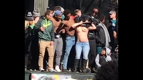 White Girl Shaking Titties at Philadelphia Eagles Super Bowl Celebration Parade