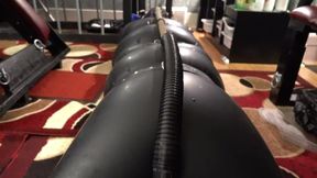 Inflatable Latex Bondage Sack with Hitachi Wand and Sounding with Cumshot.