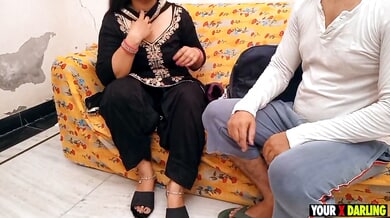 Punjabi housewife trades bra and panties for an intense blowjob on a floral couch