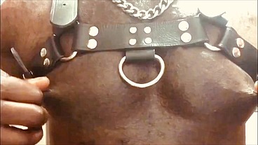 Big Chest Leather Harness Nipple Play & Cum Unloading