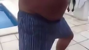 Fat Latin Daddy Strips Outdoors with His Bear