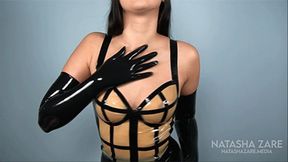 Shiny Latex Gloves Try On