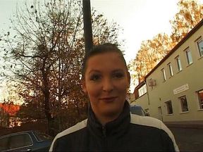 German girl giving an outdoor interview