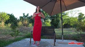 EURO TGIRLS Slim Trans Woman Pleasuring Herself with Dildo on Sunny Patio