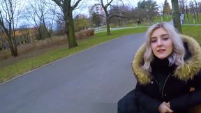 Cute teen 18+ swallows cum for cash - public blowjob in the park by Eva Elfie