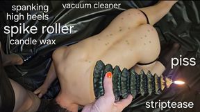 Vacuum cleaner, spike roller, candle wax, spanking, pissing, streptease, high heels, nipple play ... with Mistress GospodaricaEmma and Her slave Wolfy01