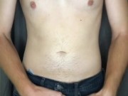 Hairy Teen Hunk Strips and Oils Muscles then CUMS Everywhere