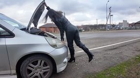 real driving in leather pants and boots m0