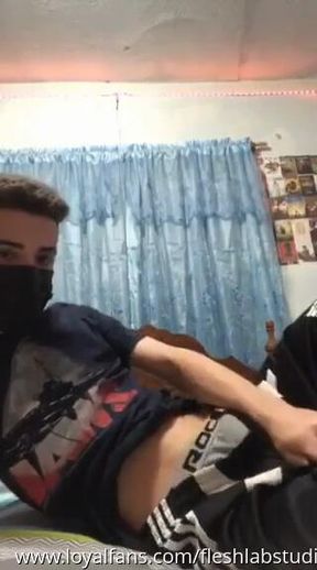 Masked Twink Jerks Off Raw in Bedroom After Dark