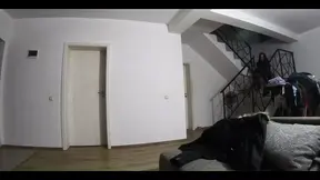 My cum covers hot girl's down jacket in sexy clothes and long boots