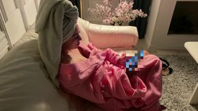 After a relaxing bath, Mira Flame takes a moment just for herself