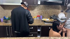 married couple cooking for the boss but the wife has to pay the debt by being the boss  slut