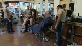 Bound In Public: Shaved And Fucked In A Busy Barbershop