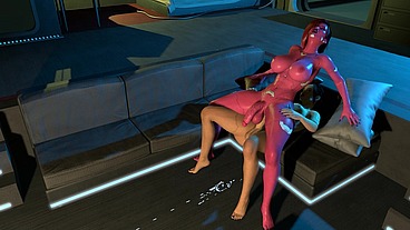 Pink Cyberpunk Dickgirl Fucks Shemale Futa Cock Reverse Cowgirl