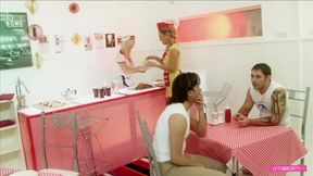 Wet and messy orgy with horny MILF's from the restaurant