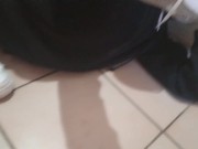 Twink in Adidas black tracksuit sniffs dirty shoes dry humping fucks white sneakers cums on Nike AF1