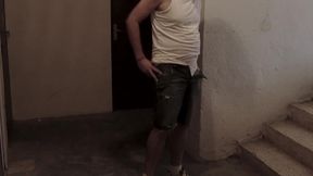 Hairy trucker with belly jerks off his small cock and cums