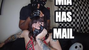 MIA HAS MAIL 4K (Clear gag, mouth stuffed, Bound in leather)