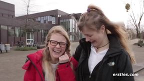 German Girls Enjoy Themselves In A Library In Berlin