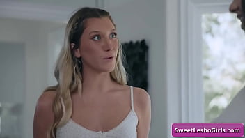Hot lesbian girls start kissing tender and make out on the couch - Kimora Quin, Addison