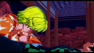 Zenitsu wraps his legs around Tanjiro and lets him cum in his ass - Demon Slayer Hentai.