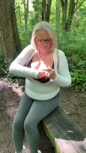wobbly big boobs in the woods