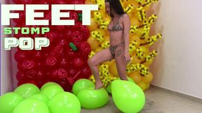 Lana Sensual Balloon Stomp: Barefoot Popping in Green - 4K