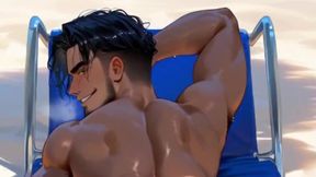 Latino Trans Man Receives a Hard Gift Inside His Asshole on the Beach. Ftm Hentai Animation.