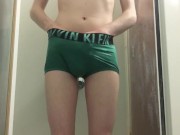 Twink Pisses His Green Calvin Klein Boxer Briefs