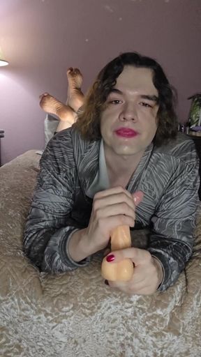 Nonbinary Femboy Does Some Throat Training While Doing "the Pose"
