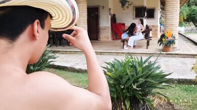Horny Friends Destroy The Tattooed Gardener With Gushing Outdoor Cumshot