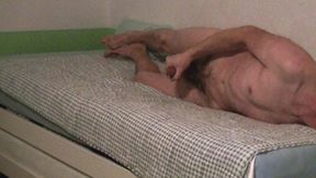 Naked Bed Hump Masturbation with Hand Wank Cum