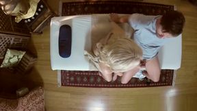 Busty blonde Kenzie Taylor sucking and fucking on the massage table