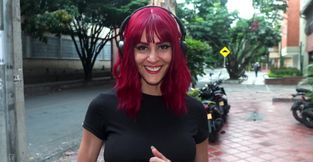 Purple haired hottie Melina Lust opens legs to be fucked deep