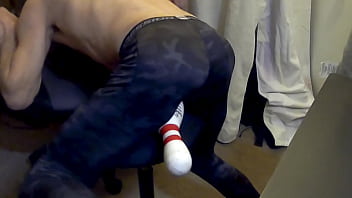 Deep Pelvic Butt bulge and groin Massage with Bowling Pin in spandex Compression Pants