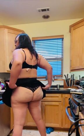 Just Making Some Dinner in a Mini Skirt