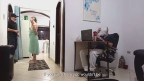 While the husband is at work, the wife receives the delivery man.