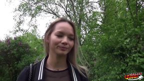 german scout - schlankes tattoo teeny monika in berlin fuer casting angesprochen und direkt gefickt