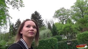 german scout - schlankes tattoo teeny monika in berlin fuer casting angesprochen und direkt gefickt