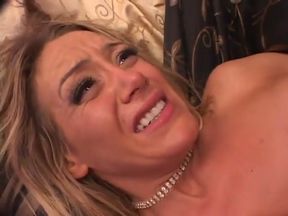 Sexy ass blonde housewife rubs twat and fucks two cocks in bed