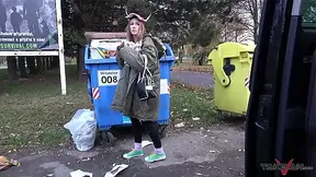 Skinny blonde gets a wild ride in the back of a van