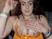 Hot Girl in Orange Lingerie Fingers Her Pussy and Ass While Masturbating With Hot Guy On Webcam