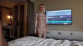 stunning blonde trans gf spite takes huge cock before party