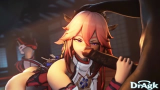 Yae Miko Worship's a Big Hilichurl cock and kisses it passionately Genshin Impact 60 FPS HD
