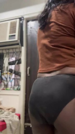 Alone lady in the washroom with doing boobs massage