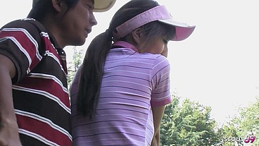Petite Japanese Teen seduce to First Time Creampie Sex by older Guy at Golf Lesson in uncensored JAV