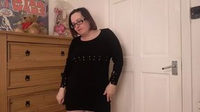 Hot seduction in black wool minidress
