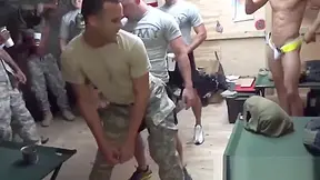 Group Of Military Guys Having An Anal Contest