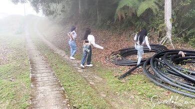 Horny friends undress me in public to see my ass, tits and pussy